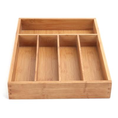 China Sustainable Kitchen Cutlery Tray Bamboo Drawer Organizer Utensil Silverware Holder for sale