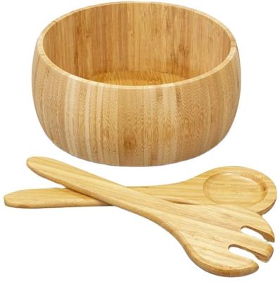 China Sustainable Wholesale Premium Bamboo Salad Bowl Acacia Wood Fruit Bowl With 2 Salad Serving Utensils for sale