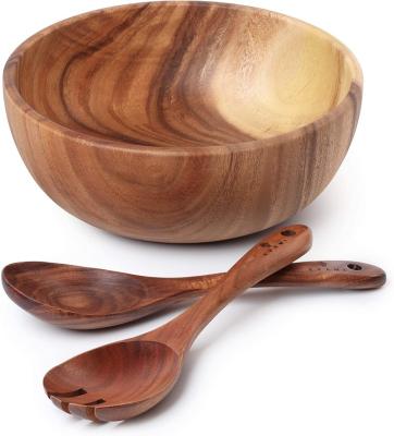 China Custom Size Sustainable New Arrival Logo Bamboo Bowl Acacia Wooden Round Bowl Food Chip Salad Bowl for sale