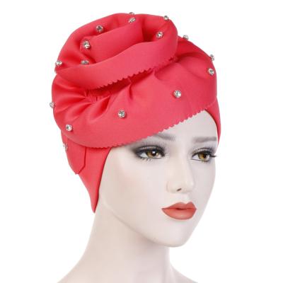 China New Design Muslim Hand Cut Nail Drill Flower Ruffled Solid Color Hood Hat Space Cotton Hijab for sale