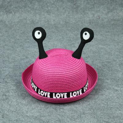 China Barred 2021 lovely long eyes big eyes paper logo kids straw bucket hats straw bucket hats custom made kids straw hat for sale