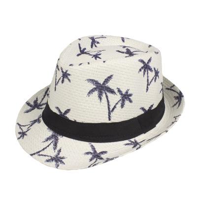 China Coconut Leaf Printing Panama Straw Hat Beach Felted Hat Jazz Striped Custom Outdoor Traveling Straw Hat For Kids for sale