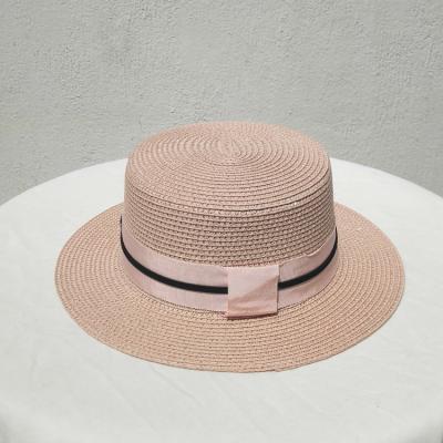 China 2021 Summer New Design Girls Lovely Heart Small Brim Straw Hat Pink Striped Adjustable Flat Surface for sale