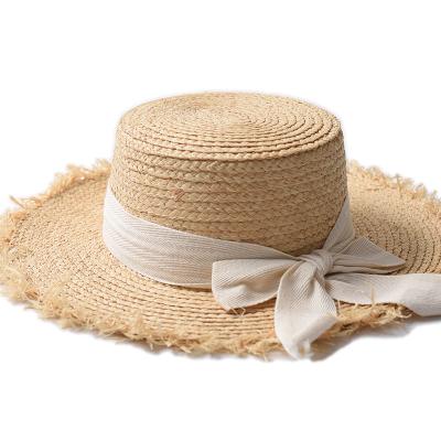 China Wholesale Custom Women's Straw Hat Summer Fashion Big Brim Vintage Style Straw Beach Hat Striped Straw Hat for sale