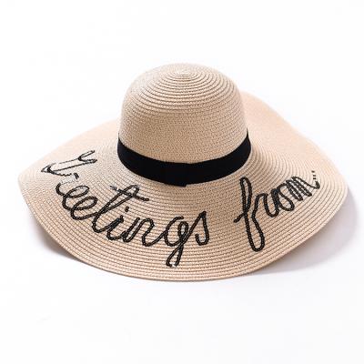 China Wholesale Manufacturer Pure Color Striped With Character Support OEM Extra Wide Brim Oversized Straw Hat for sale