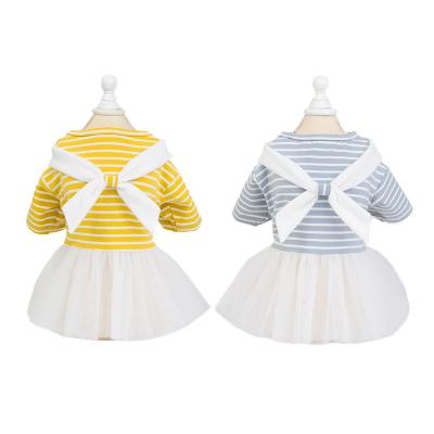 China Viable Wholesale Striped Cat Clothes Pet Dresses Lace Back Bow Dog Apparel Pet Clothes for sale