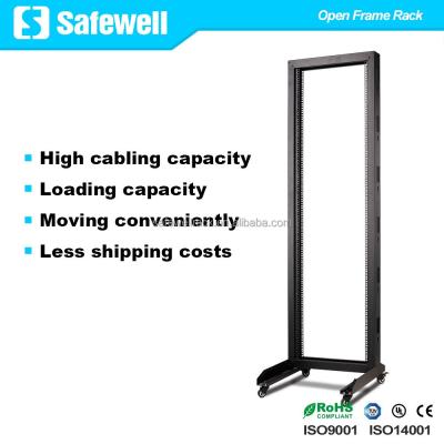 China SPCC Cold Rolled Steel Safewell 32U 2-Post Network Server Relay Rack Bearing With Casters for sale