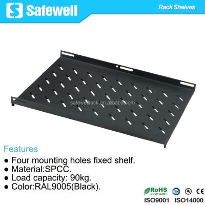 China SPCC Cold Rolled Steel Safewell 1U 19inch Network Rack Fixed Shelf For 800mm Depth Cabinet Enclosure Vented Black for sale