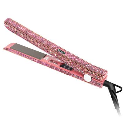 China Hotel Cheap Fashion Rhinestone FlatI rons Private Label Herstyler Diamond Crystal Bling Ceramic Portable Custom Hair Straightener for sale