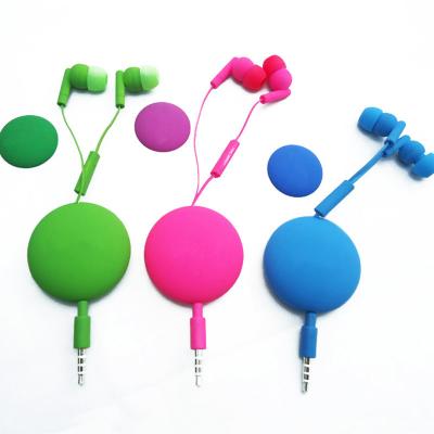 China Retractable 3.5mm Stereo Retractable Earphone With Microphone For MP3/MP4 Wired In Ear Earphone For Promotion for sale