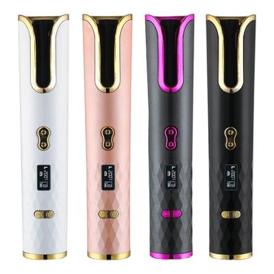 China Portable Rechargeable Rotating Hair Barrel Ceramic Hair Curler About 45 Curling Iron Automatic Wireless Automatic LCD Display Curler for sale