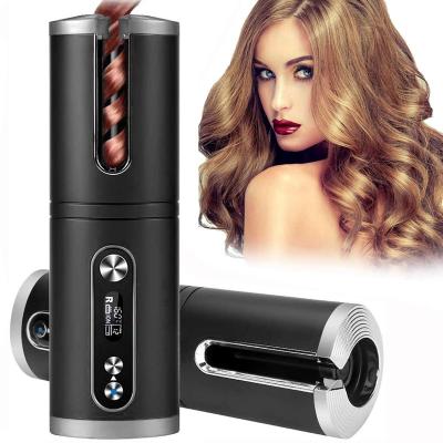 China Auto 360 Cordless USB Rechargeable Curling Iron Black Hair Curler Iron With Temperature Adjustable Time Set Home Hair Curling Wand for sale