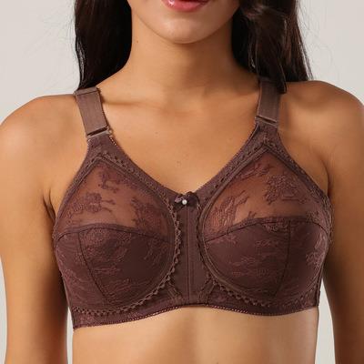 China Antibacterial plus big size women lace up unpadded wireless transparent full cup bra big sexy bra with adjustable straps for sale