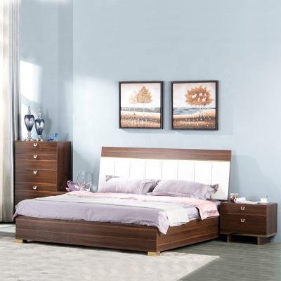 China Fashion Walnut Hot Sale PU Headboard Double Bed Soft Frame Leather Upholstered Wooden Beds for sale