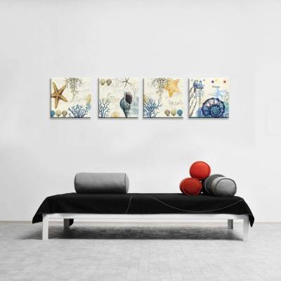 China Eco-friendly Modern Blue Wall Art Seascape Wall Decor Starfish Seashell For Living Room Decor for sale