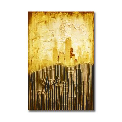 China High Quality Waterproof+ECO-Friendly Wall Painting Art Work Golden Abstract Oil Painting Canvas Art For Hotel Bedroom for sale