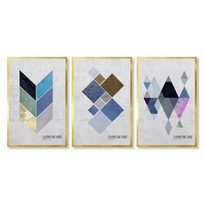 China 3 Pieces of Waterproof+ECO-Friendly Abstract Art Blue Geometrical Poster Prints Bedroom Wall Decor for Living Room for sale