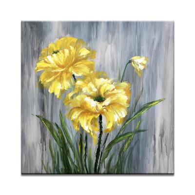 China Waterproof + Eco-friendly Yellow Handmade Abstract Flower Oil Painting Canvas Wall Art For Living Room for sale