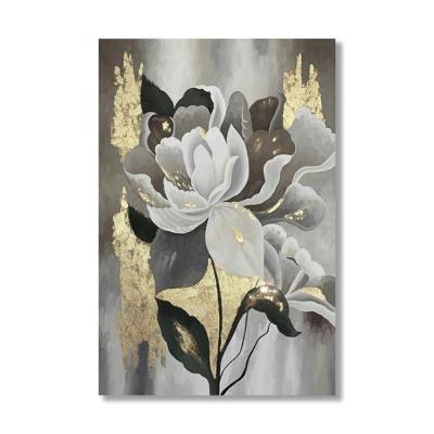 China Waterproof+ECO-Friendly Customized Gold Foil Artwork Panel Wall Canvas Flower Oil Painting for sale