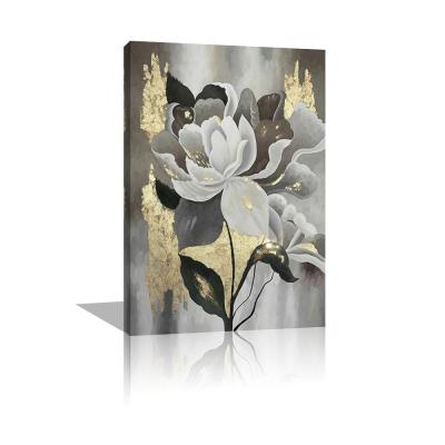 China Customized Traditional Gold Foil Artwork Panel Wall Canvas Flower Oil Painting for sale