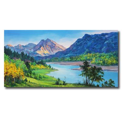 China Waterproof+ECO-Friendly Natural Beautiful Scenery Wall Art Handmade Blue Landscape Oil Painting Mountain Canvas Art for sale