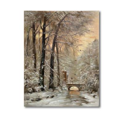 China Waterproof+ECO-Friendly Winter Forest Canvas Wall Painting Winter Snow Scenery Wall Art Landscape Impressionistic Art Painting for sale