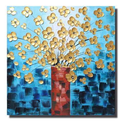 China Modern Famous Blue Golden Flower HLJ Backgound Wall Art Oil Knife Painting 3D Pictures for sale