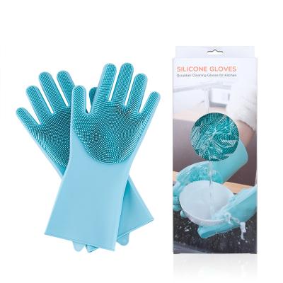 China Silicone Scrubber Cleaning Gloves with Sponge for Cleaning Household Kitchen Utensils Dishwashing Pet Bathing Car Washing for sale