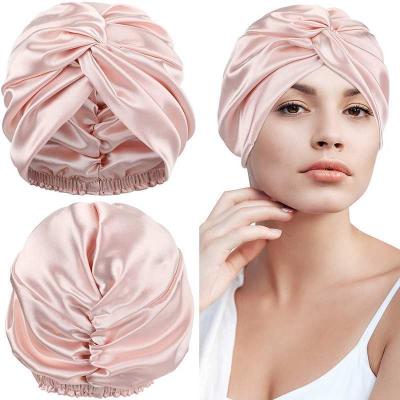 China 100% European, Double-Layer Natural Silk Breathable Style Mulberry Silk Sleep Hat, Headwear and American with Elastic Hair Strap for sale