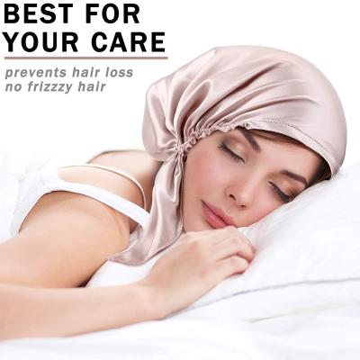 China 100% European Hood, Wraps And American Mulberry Silk Style Adjustable Hair Momme Silk Night Hair Cap For Sleeping for sale