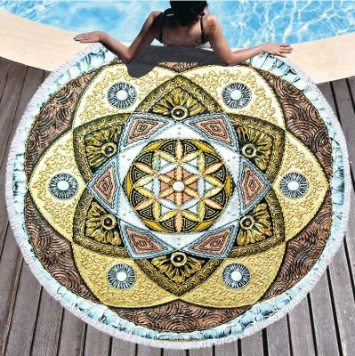 China Sustainable Mandala Beach Towel, Indian Boho Hippie Bohemian Round Beach Towels With Tassel, Beach Throw Blanket Yoga Dry Quicker Mat for sale