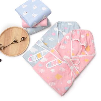 China 4 Layer QUICK DRY Muslin Hooded Baby Bath Towel Kids Beach Gauze Hooded Towel for sale