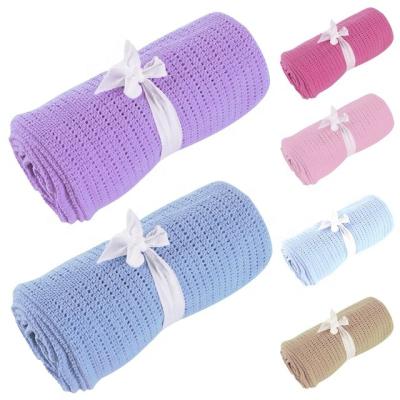 China Super Soft Anti-pilling Cotton Crochet Summer 80*100cm Sleep Bed Supplies Newborn Blankets Hole Envelope Air Conditioning Blanket For Baby for sale