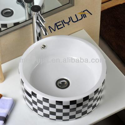 China Black Artistic White Cross Basin Sanitary Ware Design Flower Design Basin Ceramic Wash Basin for sale