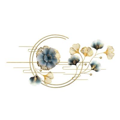 China Light Luxury Metal Art Wall Decoration For Home New Minimalist Chinese Style Living Room Wall Decoration Bedroom Ginkgo Leaf for sale