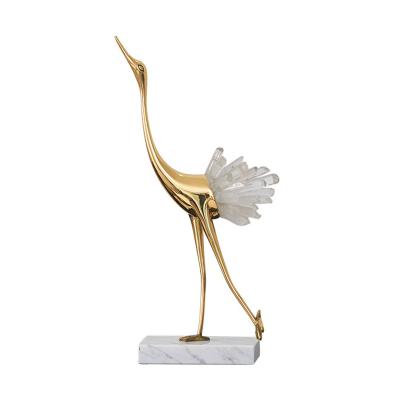 China Good Quality Artistic Crane Copper Crystal Ornaments Lights Luxury Living Room Metal Decoration for sale