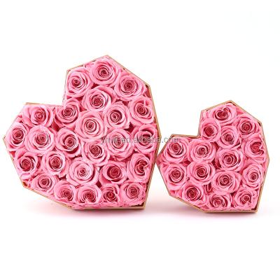 China Real Eternal Rose Romantic Preserved Flower Cover With Preserved Gift Box Rose Heart Forever Shape Fresh Flower 520 Gift Box for sale