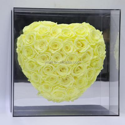 China Natural Fresh Rose With Natural Stem Mirror Design High Quality Luxury Square Preserved Roses In Acrylic Gift Box Wholesale for sale