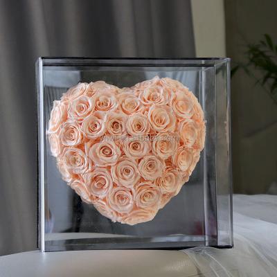 China Natural Fresh Rose With Stem Natural High End Luxury Display Decorative Flowers In Clear Acrylic Box Preserved Eternal Peony Rose In Box for sale