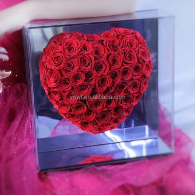 China Natural Fresh Rose With Stem Natural Fashion Gift Box Flowers Surprise Acrylic Gift Box Preserved Rose Saint Valentine's Day Gift for sale