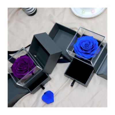 China Durable fashion luxury jewelry box preserved rose flower red color eternal rose in acrylic box for sale