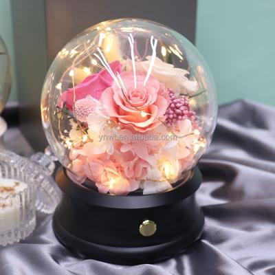 China Natural Fresh Rose With Stem Natural Immortality Flower Rose Light LED Speaker Music Box Christmas Valentine's Day Birthday Gift for sale