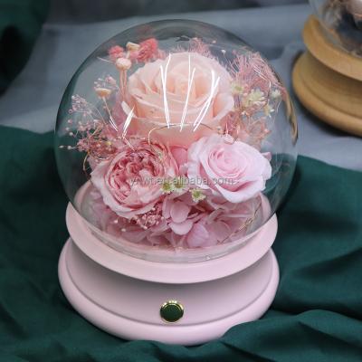 China Natural Fresh Rose With Music Box Wholesale Natural Christmas Lights Gift LED Birthday Valentine's Stem Eternal Fresh Rose for sale