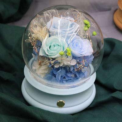 China Natural Fresh Rose With Stem 2021 Natural Rose Real Preserved Flower Crystal Music Box Eternal High Quality Valentine's Day Gift for sale