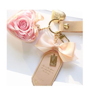 China Leather+alloy+preserved rose new gadgets gift 2020 custom present eternal roses flower key chain in acrylic boxl for wife fathers day guest gift wedding for sale