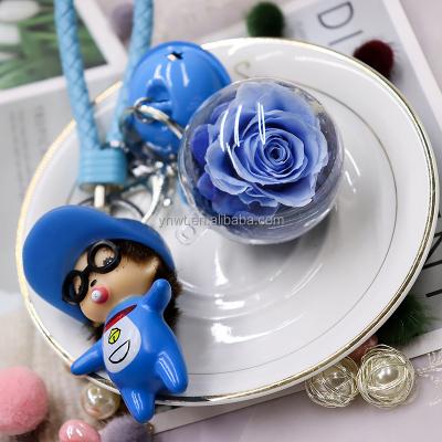 China Romantics Preserved Fresh Flower Fur Ball Preserved Flower With Leather Key Chain for sale