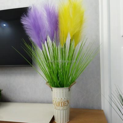 China Simulation Real Romantic Faux Reed Satin Ribbon Tubular Dog Tail Grass Home Decoration Big Five Reed Bunch for sale