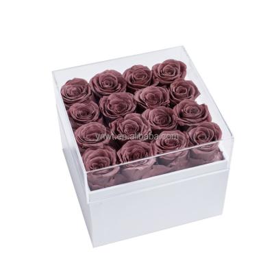 China Home Decoration Real Preserved Roses That Last A Year Roses In A Box Square Box Medium Black Gold Red Pink Roses for sale