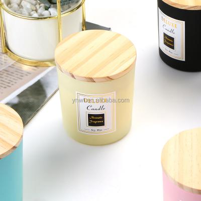 China High Quality Multicolor Home Decoration Candle Glass Jars Set Cup With Wooden Lids Mental Lids for sale