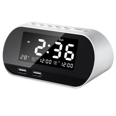 China Novelty Radio Gift Electronic Clock LCD Display FM Doze Dual USB Digital Alarm Clock Radio for sale